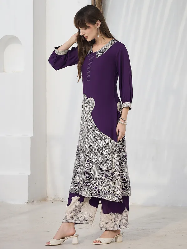 Purple_Printed_Viscose_Rayon_Kurta_Trouser_Set