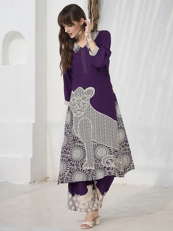 Purple_Printed_Viscose_Rayon_Kurta_Trouser_Set