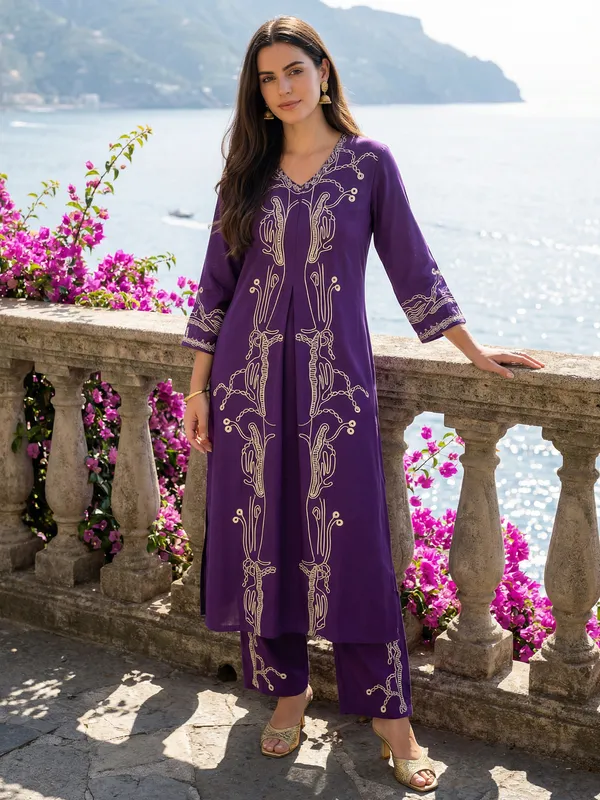 Purple_Printed_Viscose_Rayon_Kurta_Trouser_Set