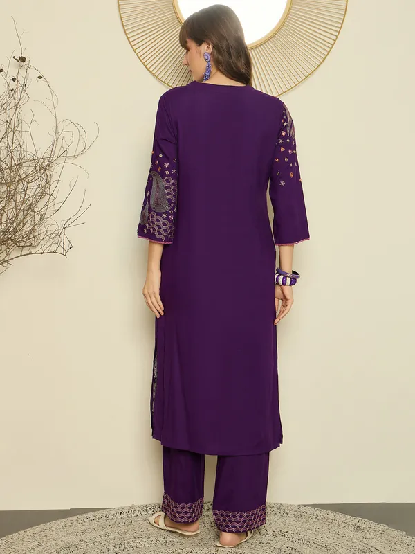 Purple_Embroidered_Viscose_Rayon_Kurta_Trouser_Set