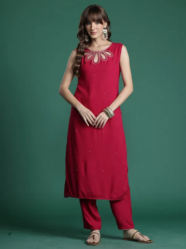 Pink_Printed_Viscose_Rayon_Kurta_Trouser_Set