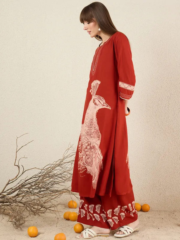Orange_Embroidered_Viscose_Rayon_Kurta_Trouser_Set