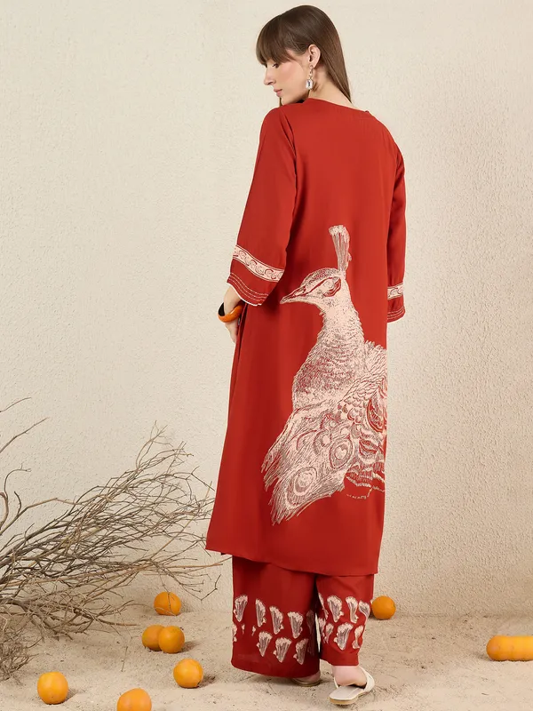 Orange_Embroidered_Viscose_Rayon_Kurta_Trouser_Set