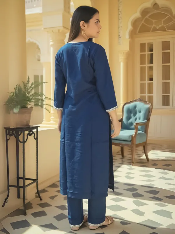Teal_Embroidered_Viscose_Rayon_Kurta_Trouser_Set