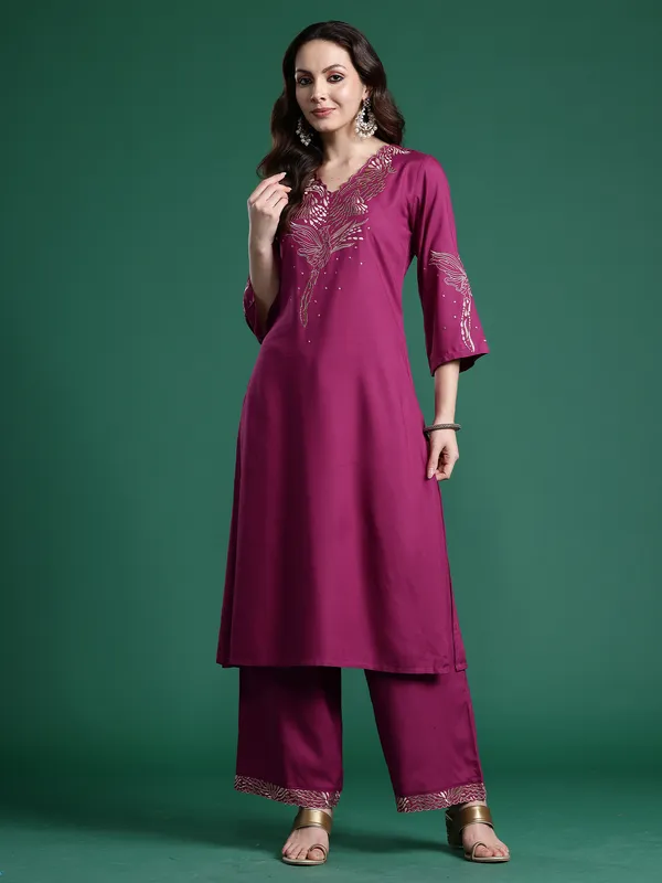 Burgundy_Printed_Viscose_Rayon_Kurta_Trouser_Set