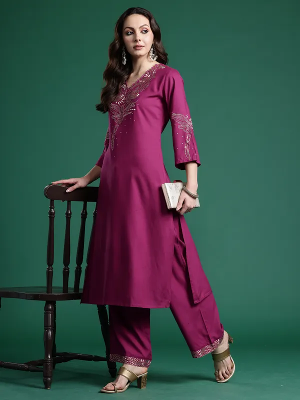 Burgundy_Printed_Viscose_Rayon_Kurta_Trouser_Set