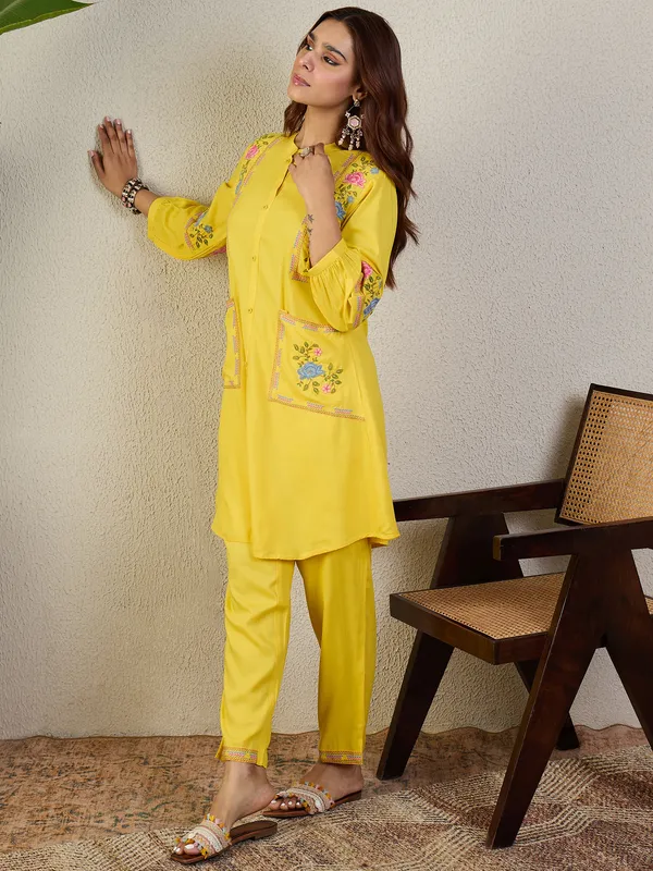 Yellow_Rayon_A-Line_Kurta_with_Trousers