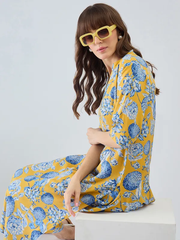 Yellow_Printed_Viscose_Rayon_Kurta_Trouser_Set