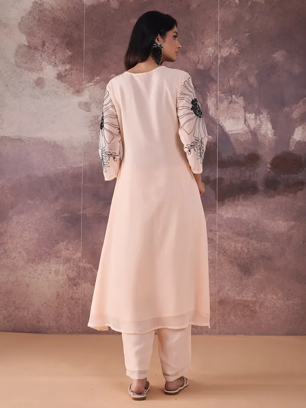 Beige_Embroidered_Georgette_Kurta_Trouser_Set