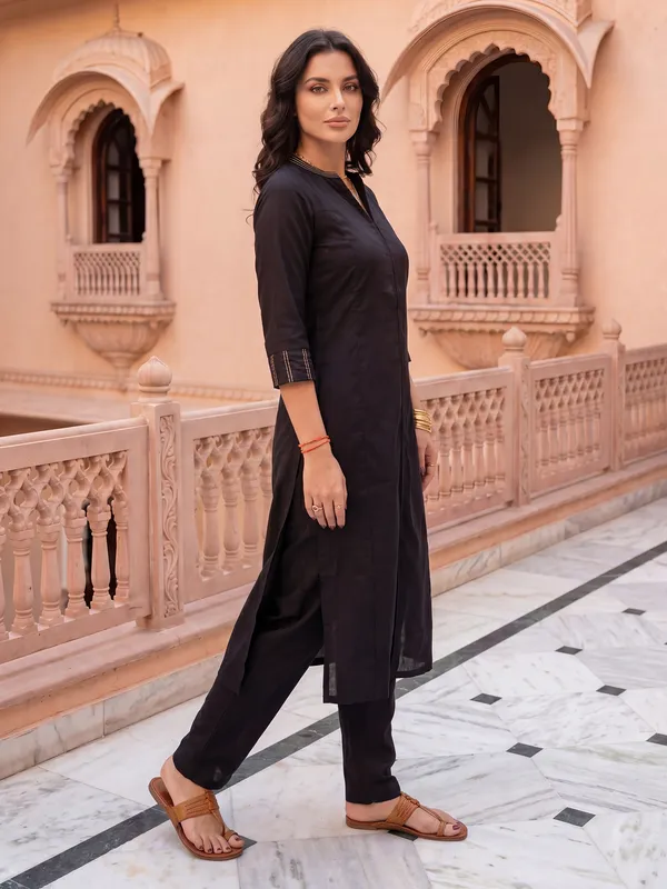 Black_Printed_Pure_Cotton_Kurta_Trouser_Set