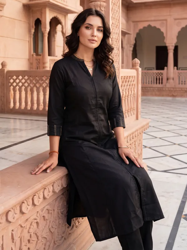 Black_Printed_Pure_Cotton_Kurta_Trouser_Set