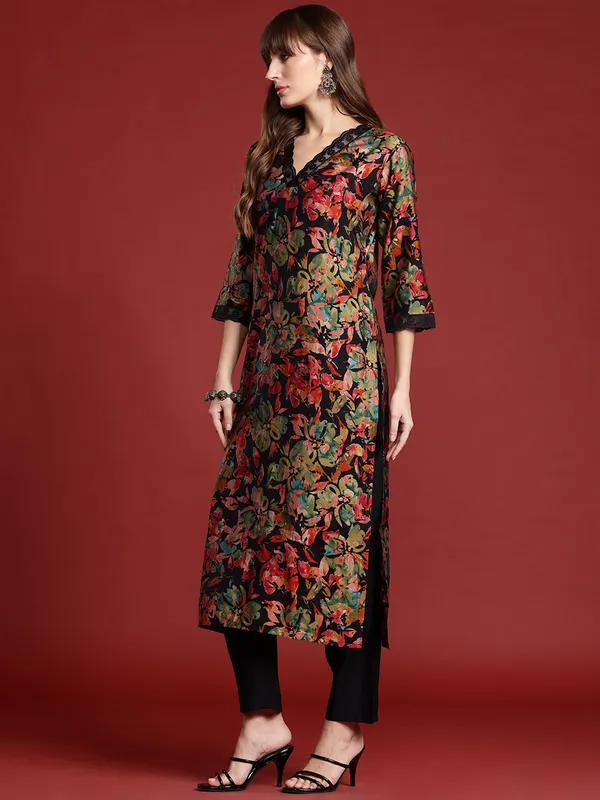 Black_Printed_Silk_Kurta_Trouser_Set