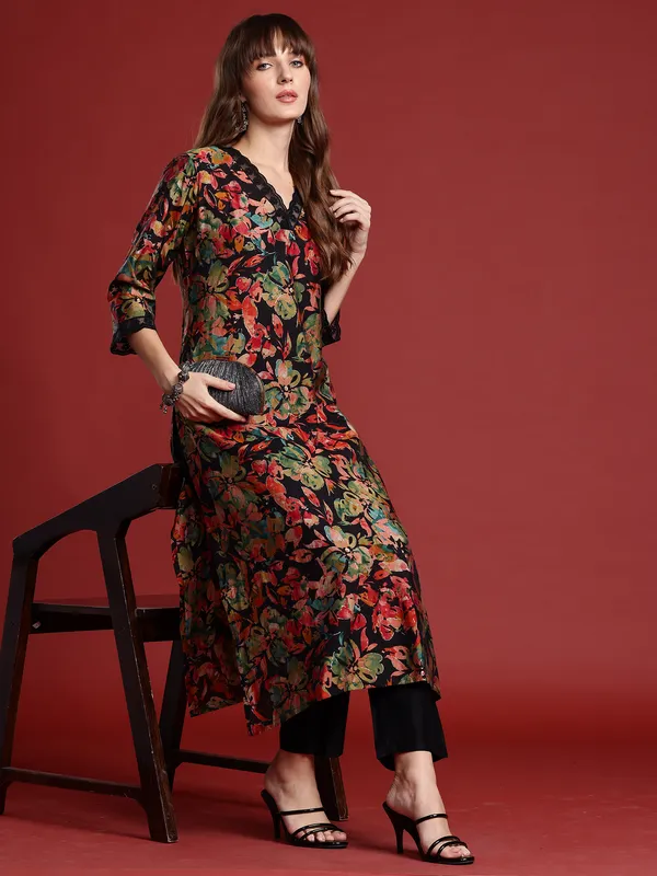 Black_Printed_Silk_Kurta_Trouser_Set