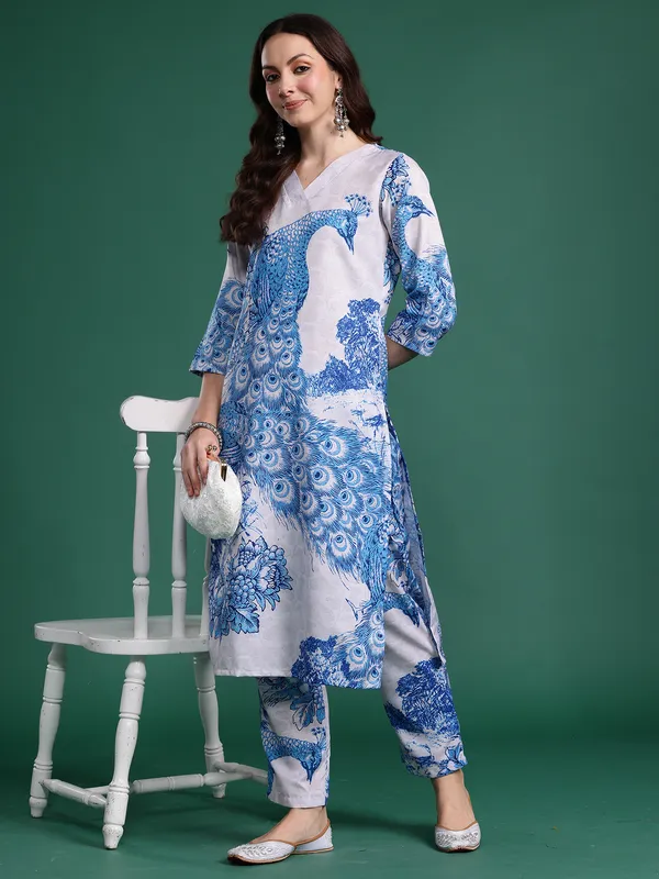 Blue_Printed_Pure_Cotton_Kurta_Trouser_Set