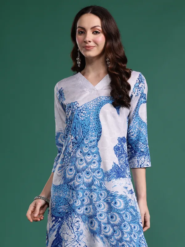 Blue_Printed_Pure_Cotton_Kurta_Trouser_Set