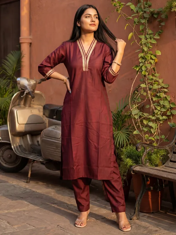 Brown_Printed_Silk_Kurta_Trouser_Set