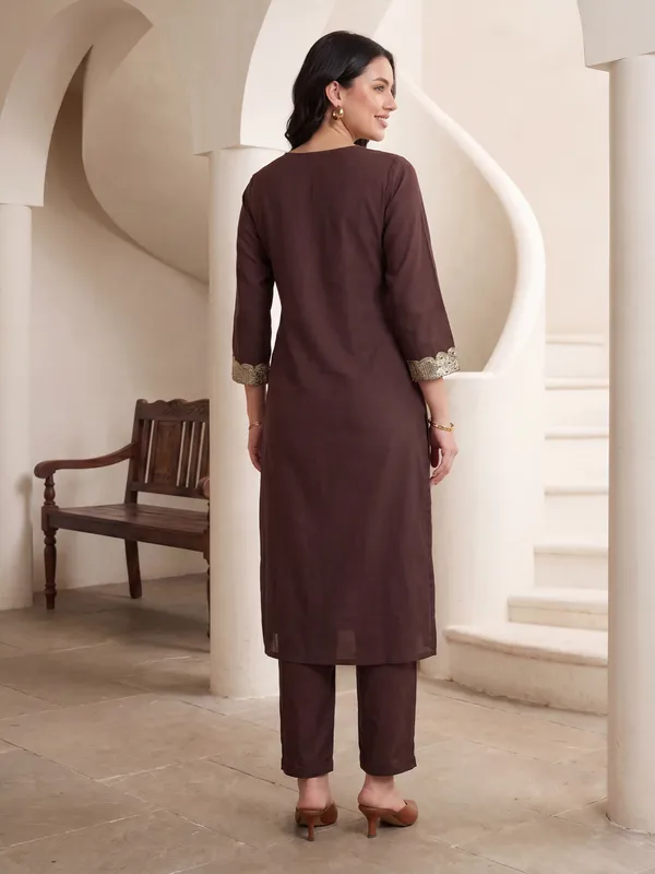 Brown_Embroidered_Silk_Kurta_Trouser_Set