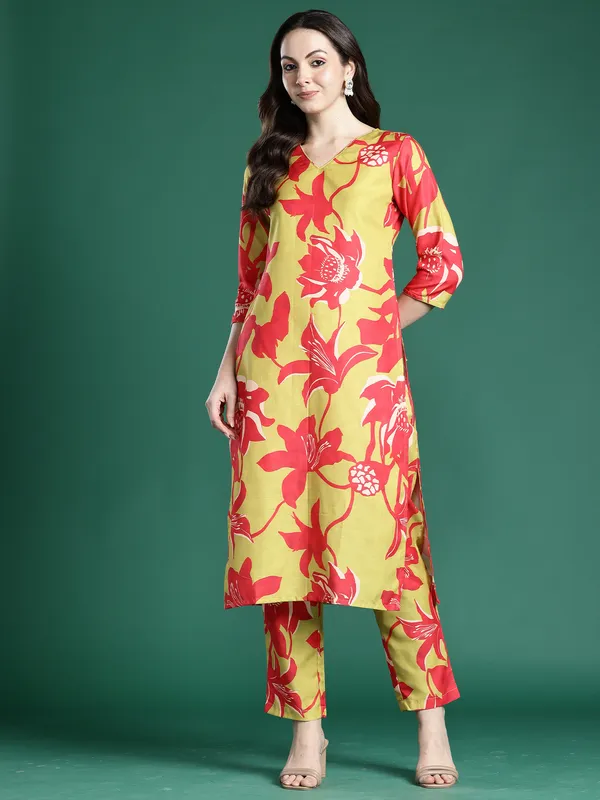 Green_Printed_Pure_Cotton_Kurta_Trouser_Set