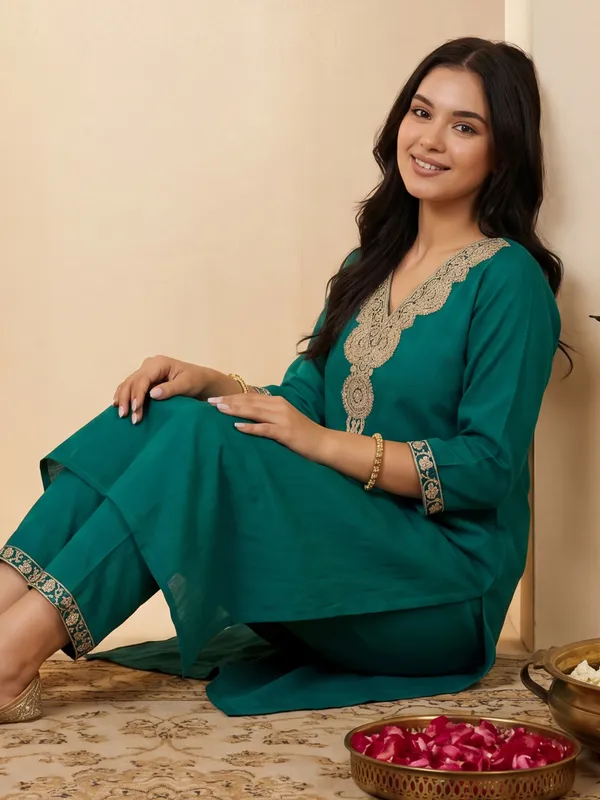 Green_Embroidered_Pure_Cotton_Kurta_Trouser_Set