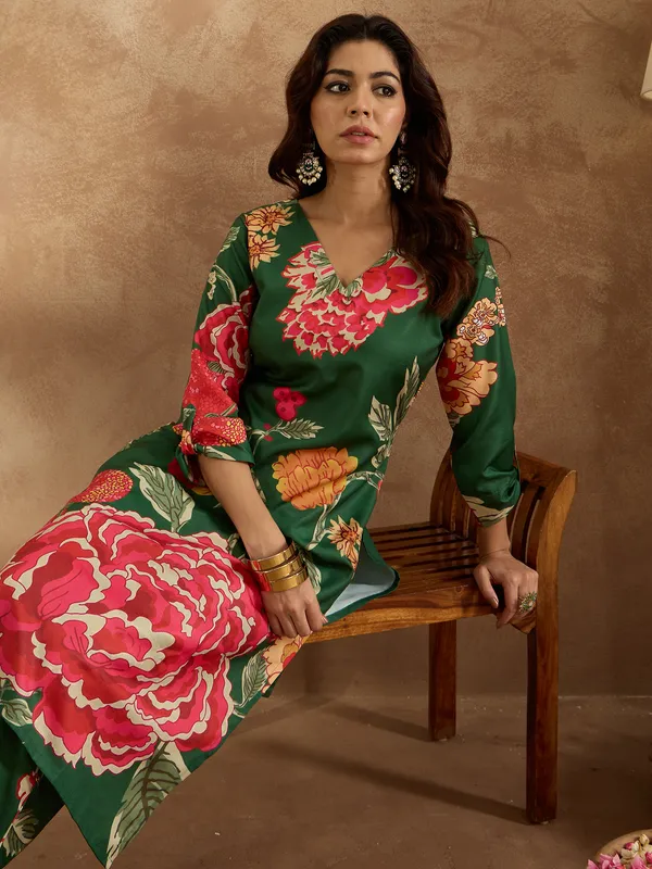 Green_Printed_Pure_Cotton_Kurta_Trouser_Set