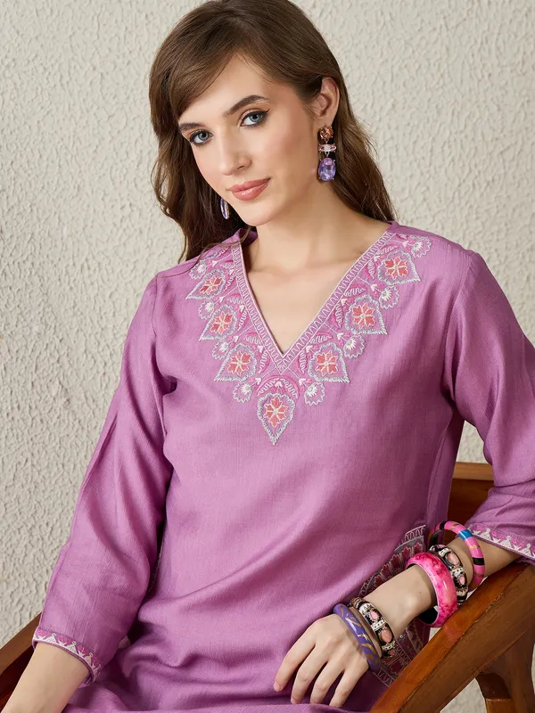 Lavender_Embroidered_Pure_Cotton_Kurta_Trouser_Set