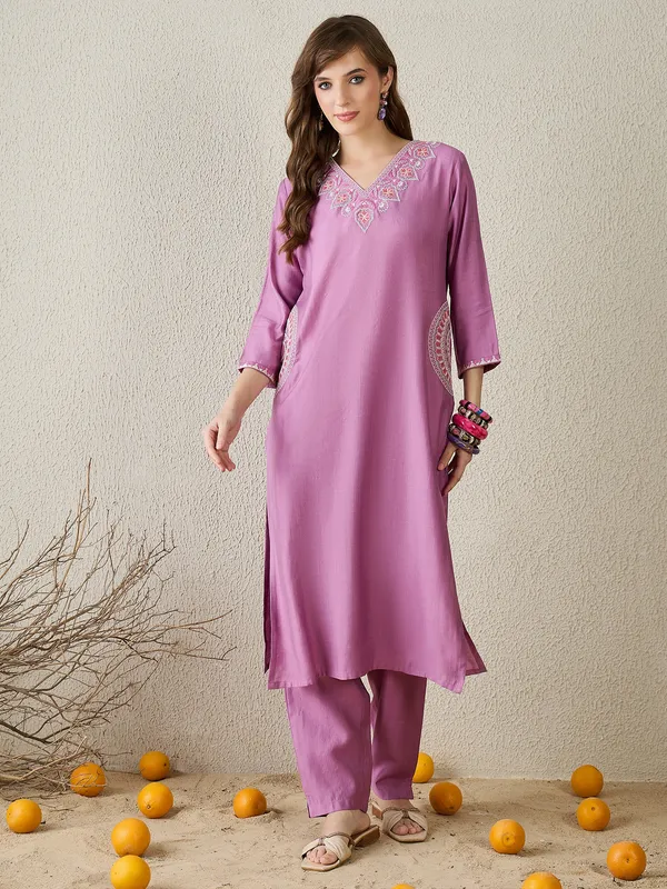 Lavender_Embroidered_Pure_Cotton_Kurta_Trouser_Set