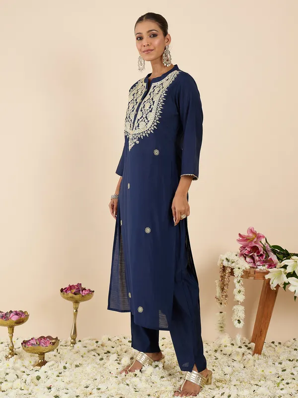 Navy_Blue_Silk-Blend_Kurta_Set_with_Trousers