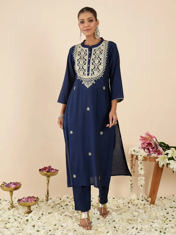 Navy_Blue_Silk-Blend_Kurta_Set_with_Trousers