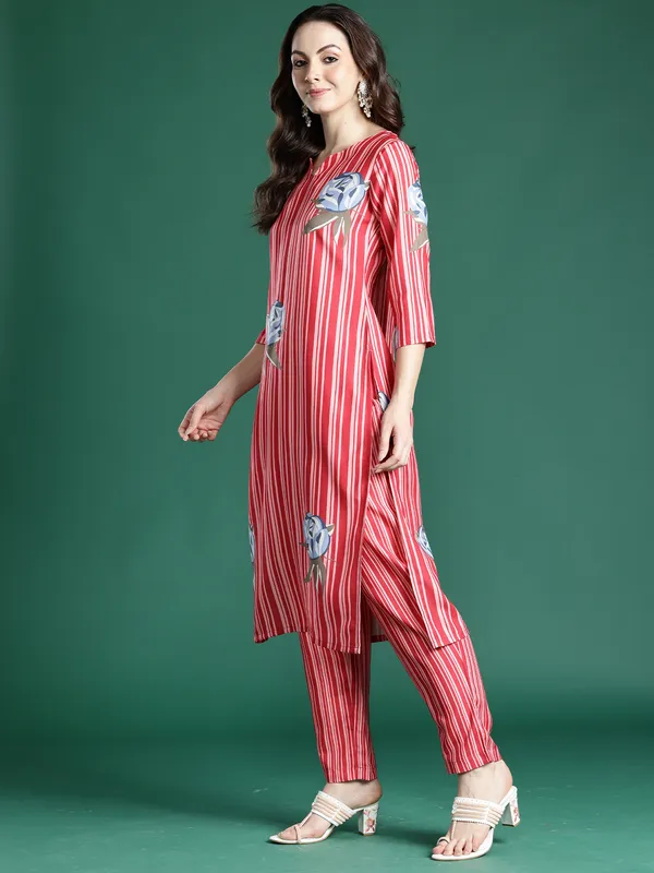 Red_Printed_Pure_Cotton_Kurta_Trouser_Set