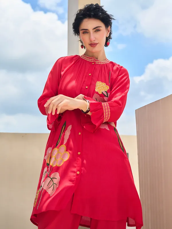 Red_Embroidered_Silk_Kurta_Trouser_Set