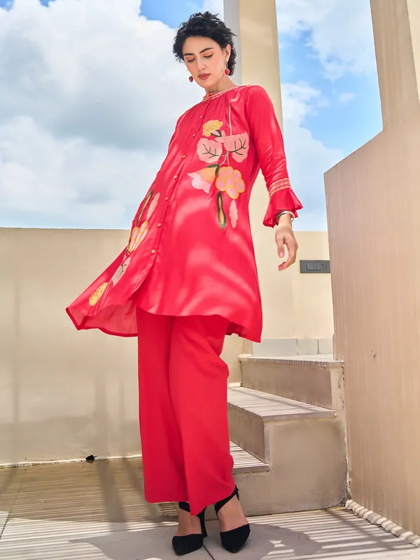 Red_Embroidered_Silk_Kurta_Trouser_Set