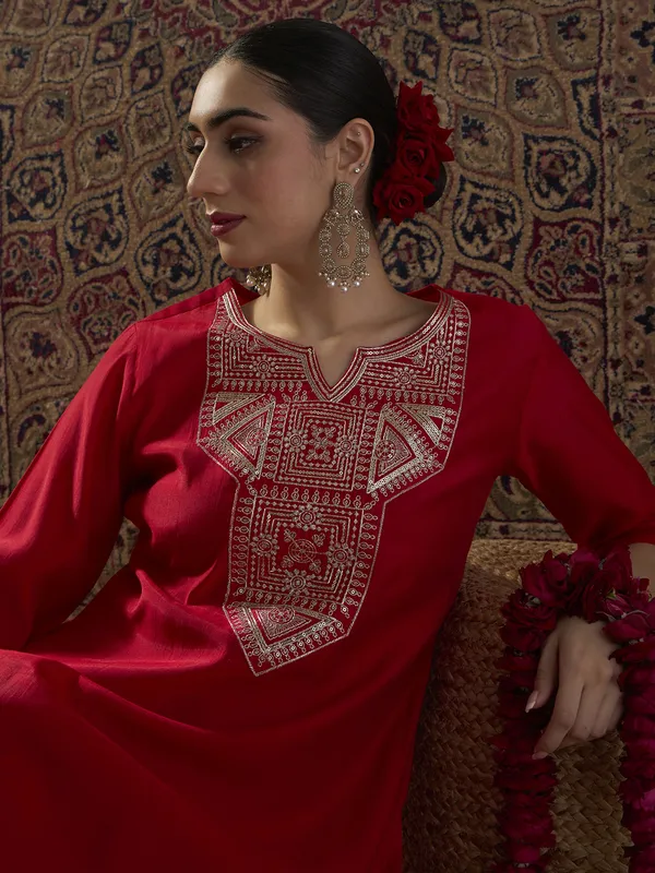 Red_Embroidered_Silk_Kurta_Trouser_Set
