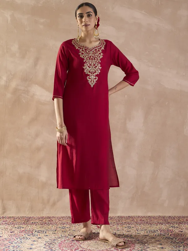 Red_Embroidered_Silk_Kurta_Trouser_Set