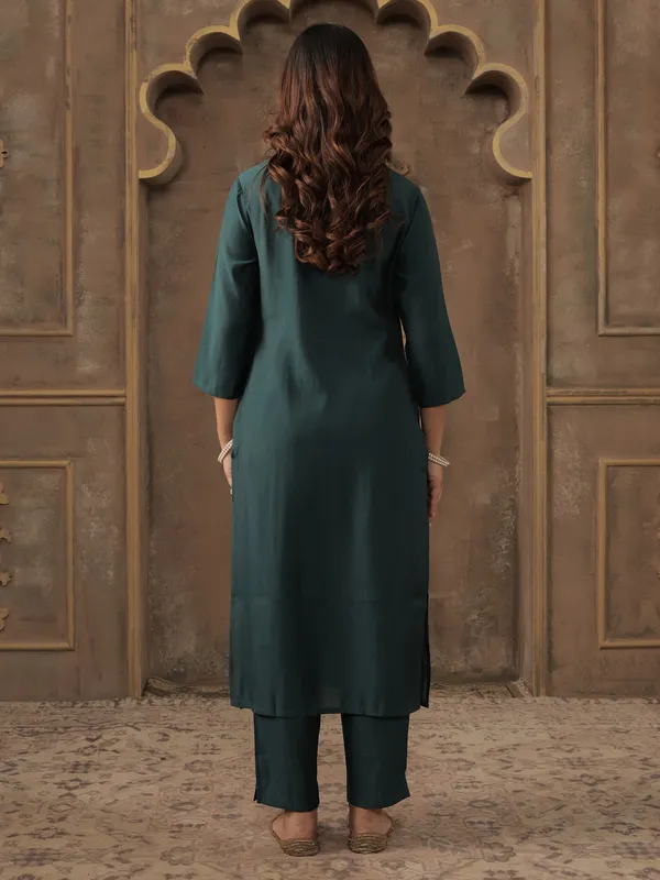 Teal_Embroidered_Silk_Kurta_Trouser_Set