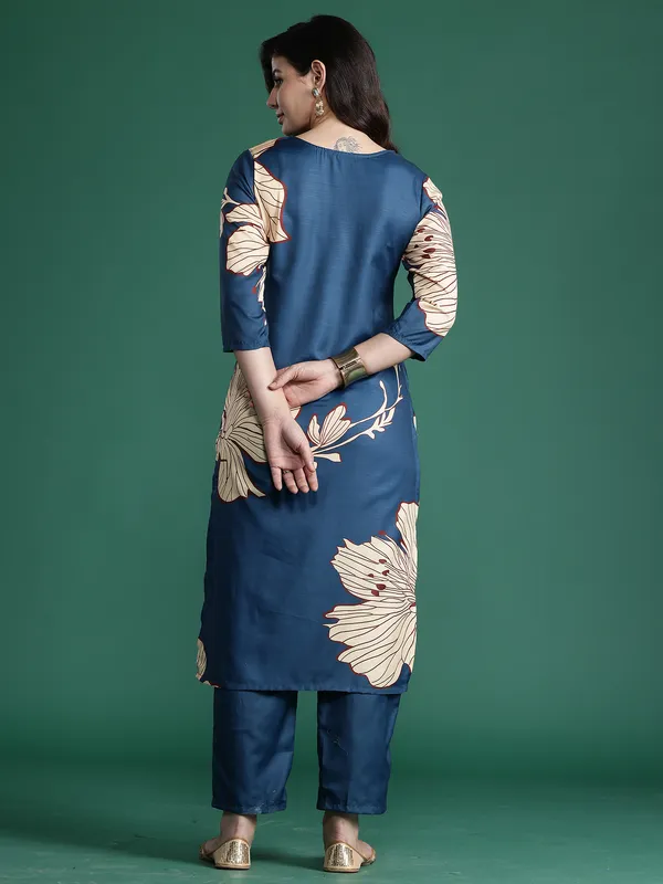 Teal_Printed_Pure_Cotton_Kurta_Trouser_Set
