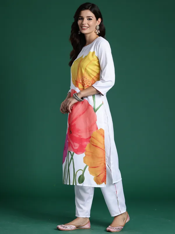 White_Printed_Pure_Cotton_Kurta_Trouser_Set