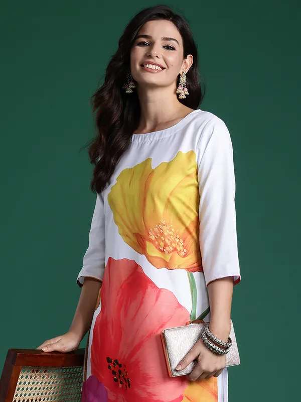 White_Printed_Pure_Cotton_Kurta_Trouser_Set