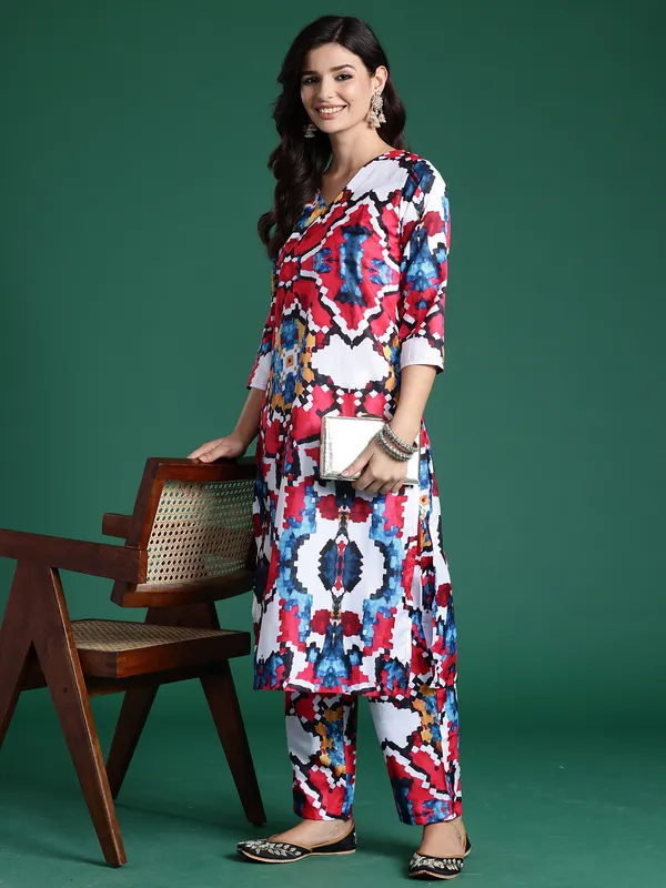 White_Printed_Pure_Cotton_Kurta_Trouser_Set