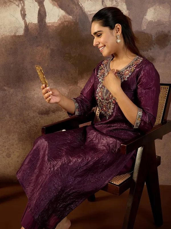 Burgundy_Embroidered_Silk_Kurta_Trouser_Set