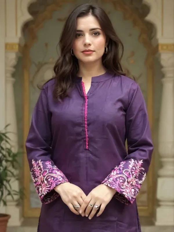 Burgundy_Embroidered_Pure_Cotton_Kurta_Trouser_Set