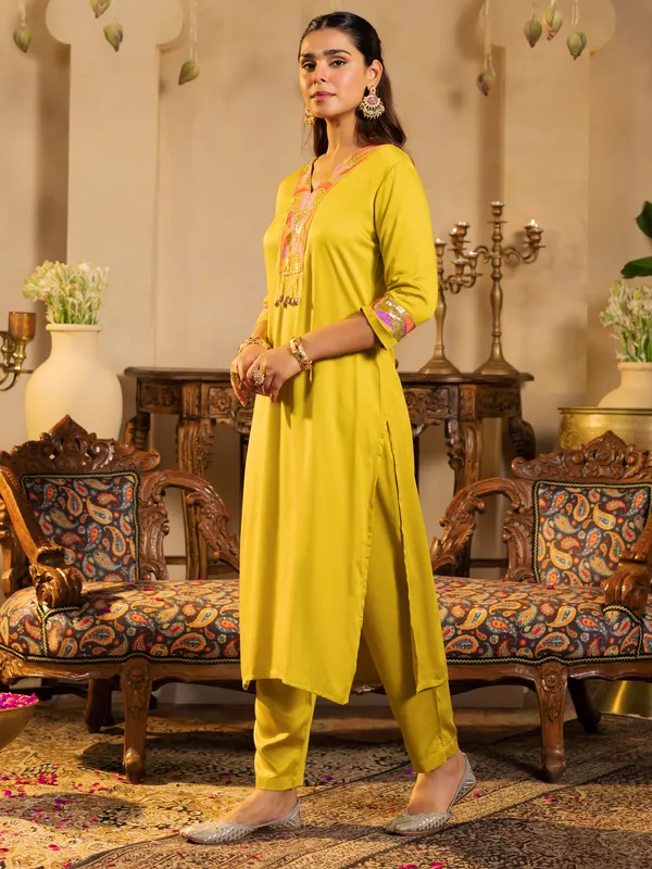 Yellow_Embroidered_Silk_Kurta_Trouser_Set