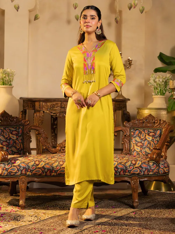 Yellow_Embroidered_Silk_Kurta_Trouser_Set