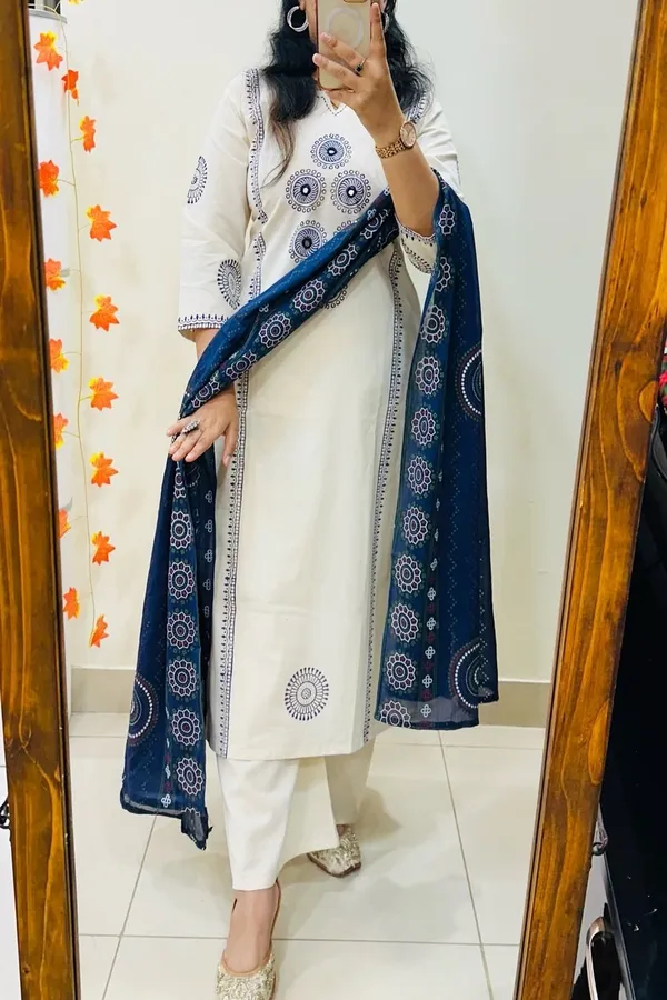 Women's_Premium_Dabu_Block_Printed_Pure_Cotton_Kurta_Palazzo_Dupatta_Set_With_Mirror_Work