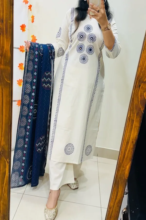 Women's_Premium_Dabu_Block_Printed_Pure_Cotton_Kurta_Palazzo_Dupatta_Set_With_Mirror_Work