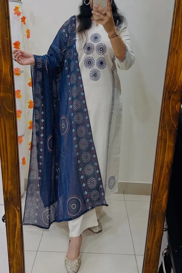 Women's_Premium_Dabu_Block_Printed_Pure_Cotton_Kurta_Palazzo_Dupatta_Set_With_Mirror_Work