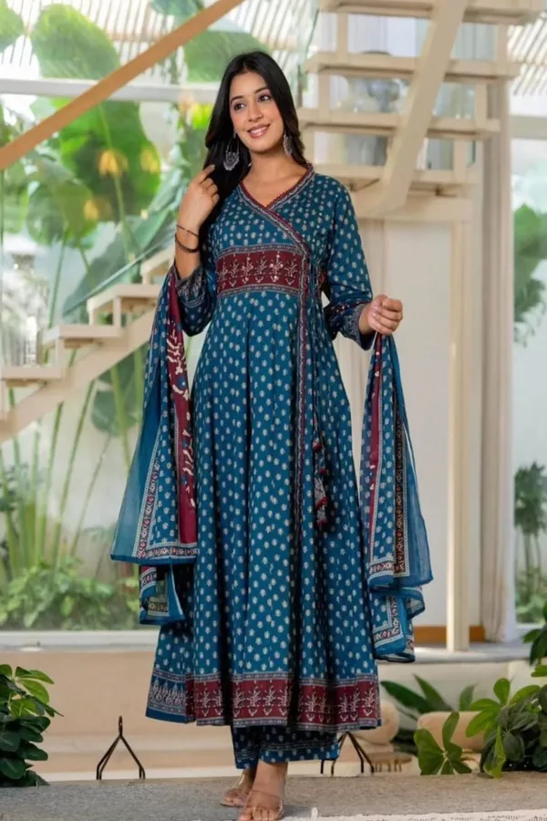 Women's_Premium_Printed_Pure_Cotton_Angrakha_Kurta_Pant_Dupatta_Set
