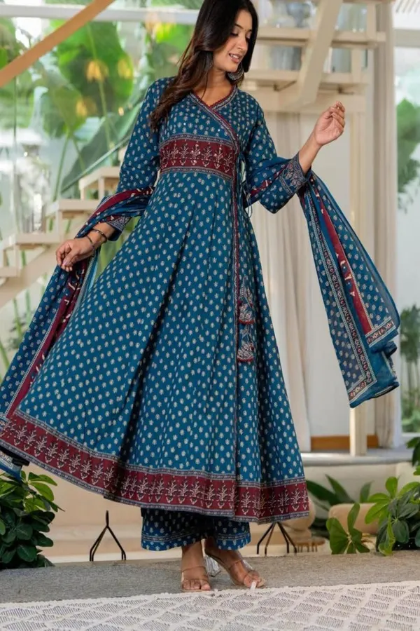 Women's_Premium_Printed_Pure_Cotton_Angrakha_Kurta_Pant_Dupatta_Set