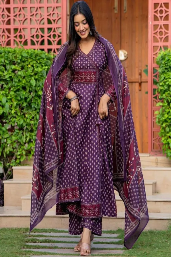 Women's_Premium_Printed_Pure_Cotton_Angrakha_Kurta_Pant_Dupatta_Set