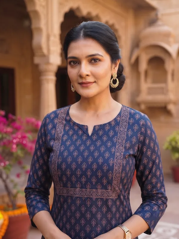 Floral_Printed_Pure_Cotton_Round_Neck_Blue_Kurta_Trouser_&_Dupatta_Set