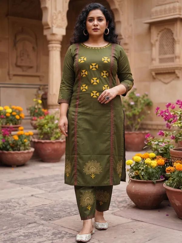 Floral_Embroidered_Pure_Cotton_Round_Neck_Green_Kurta_Trouser_&_Dupatta_Set